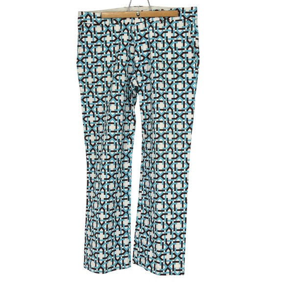 Trina Turk Geometric‎ Brown White Blue Straight Leg Pants Size US 8 Artsy Unique - Picture 1 of 6